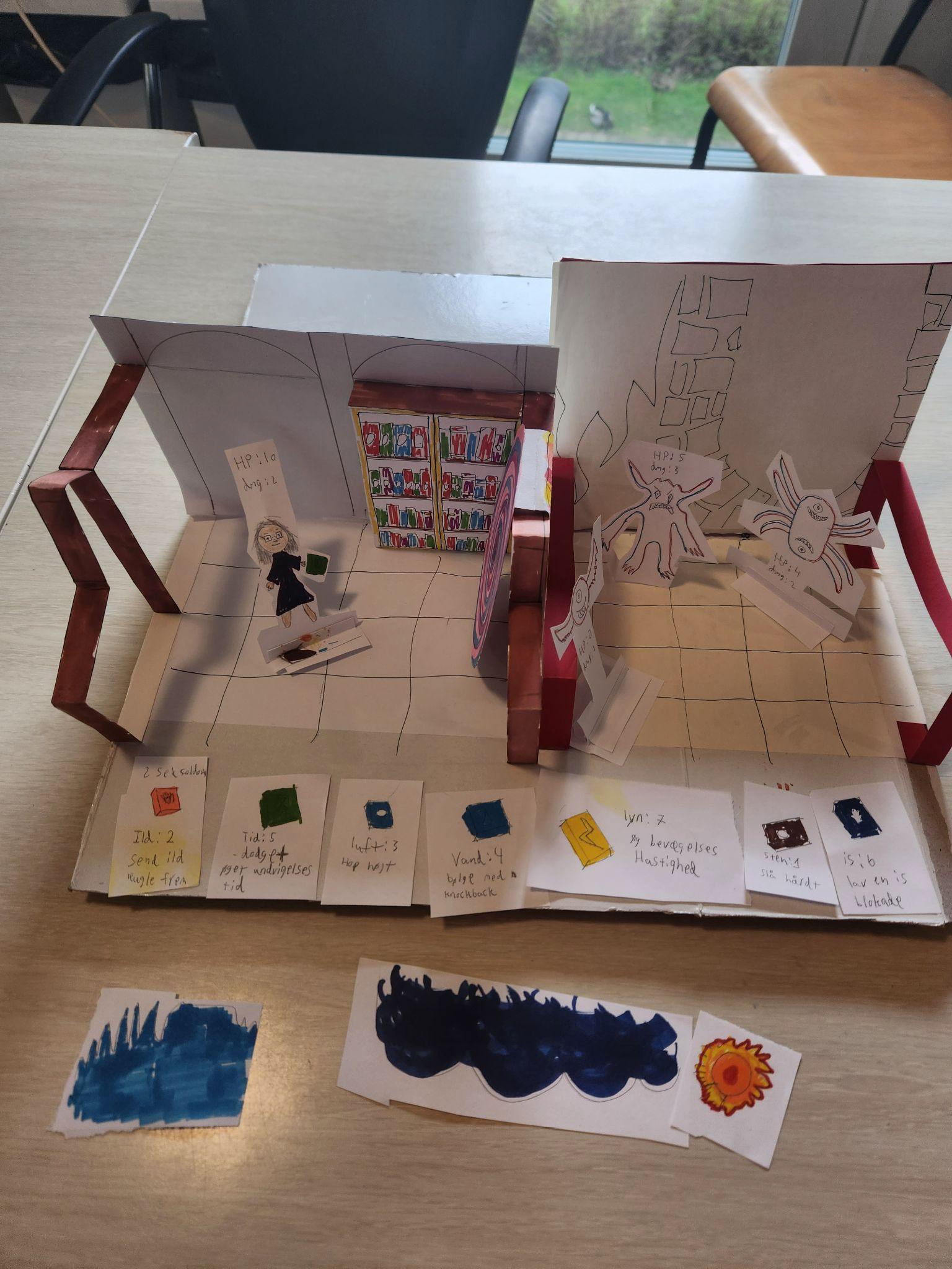 Paper prototype of an early game scene