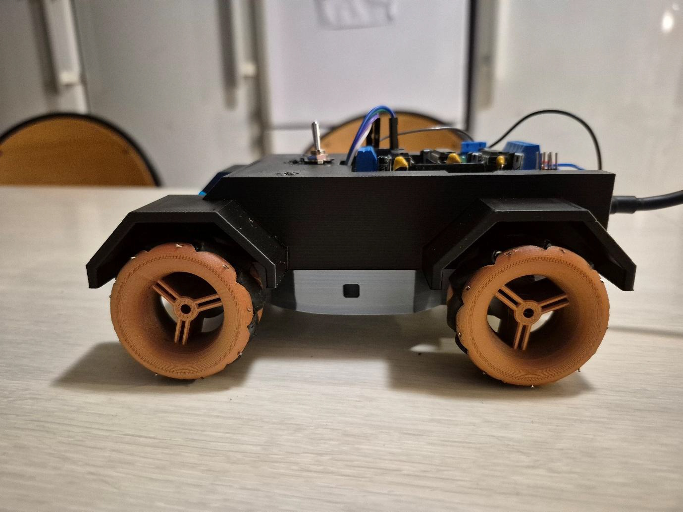Side view of the robot with mecanum wheels